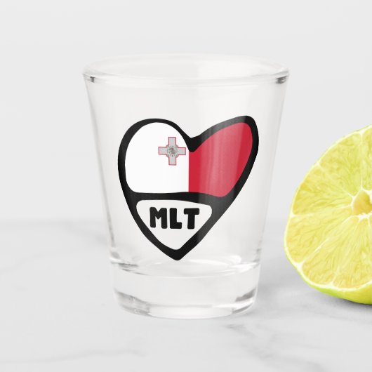 Malta Country Code Flag Heart, MLT Shot Glas (Voorkant)