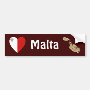 Malta Flag Heart + Map Bumpersticker
