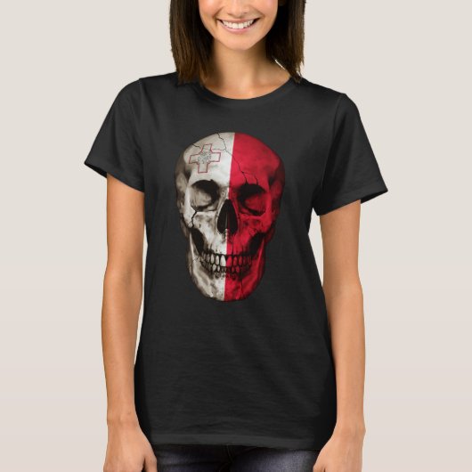 Malta Flag Skull Maltese Roots Proud Patriotic T-shirt (Voorkant)