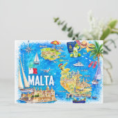 Malta geïllustreerde eiland reis kaart ansichtkaar (Staand voorkant)