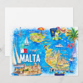 Malta geïllustreerde eiland reis kaart ansichtkaar (Voorkant / Achterkant)