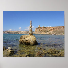 Malta Ghajn Tuffieha-baai stenen cairn Poster