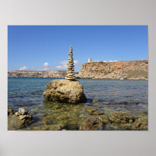 Malta Ghajn Tuffieha-baai stenen cairn Poster