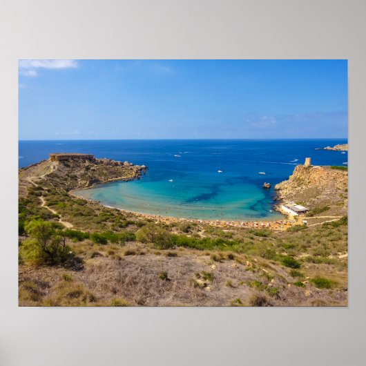 Malta Ghajn Tuffieha Bay Mediterranean Island Poster (Voorkant)