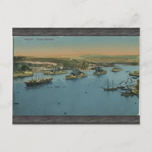 Malta - Grand Harbour, Vintage Briefkaart (Voorkant)