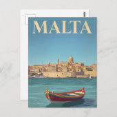 Malta Harbor Vintage Travel Art Briefkaart (Voorkant / Achterkant)