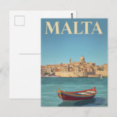 Malta Haven Vintage Reis Kunst Briefkaart (Voorkant / Achterkant)