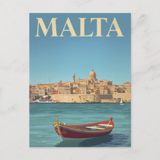 Malta Haven Vintage Reis Kunst Briefkaart