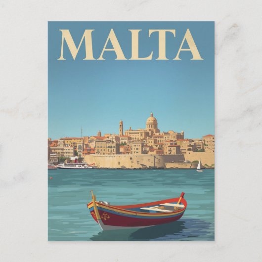 Malta Haven Vintage Reis Kunst Briefkaart (Voorkant)