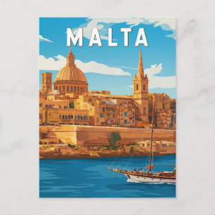 Malta Illustratie Reis Kunst Vintage Briefkaart