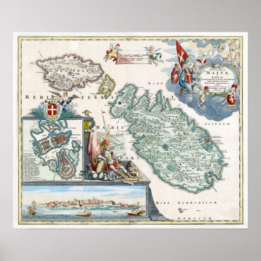 Malta - kaart 1720 poster (Voorkant)