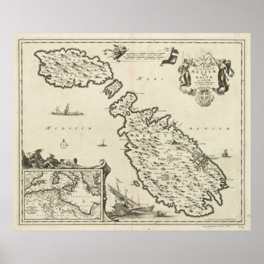  Malta Map (1698) Poster (Voorkant)