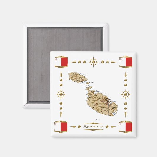 Malta Map + Flags Magnet (Voorkant / Achterkant)