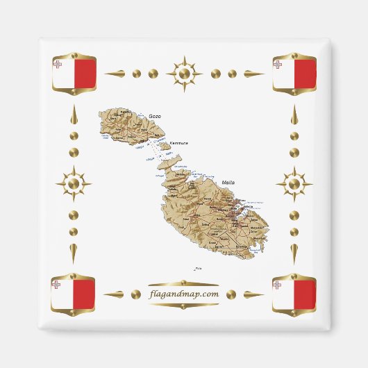 Malta Map + Flags Magnet (Voorkant)