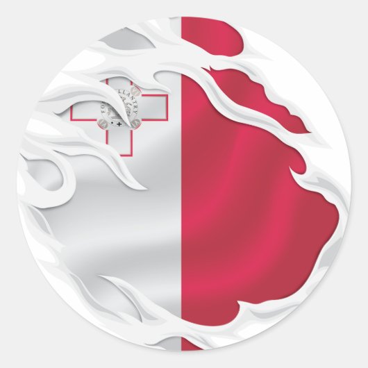 Malta Ripped Flag Classic Round Sticker (Voorkant)