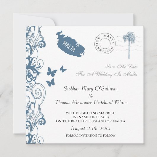 Malta slaat de datum in Malta Blue op Kaart (Voorkant)