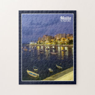Malta St. Paul's Bay Bij Nacht Middellandse Zee Ei Legpuzzel