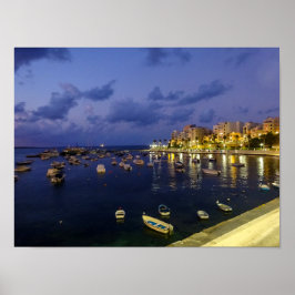 Malta St. Paul's Bay By Night Photography Poster