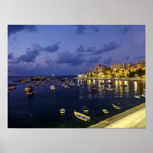 Malta St. Paul's Bay By Night Photography Poster (Voorkant)