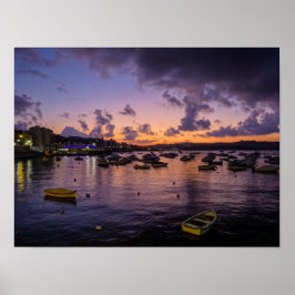 Malta St. Paul's Bay By Night Photography Poster
