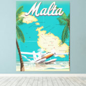 Malta strand- en kaartreisposter canvas afdruk (Insitu (Houten vloer))