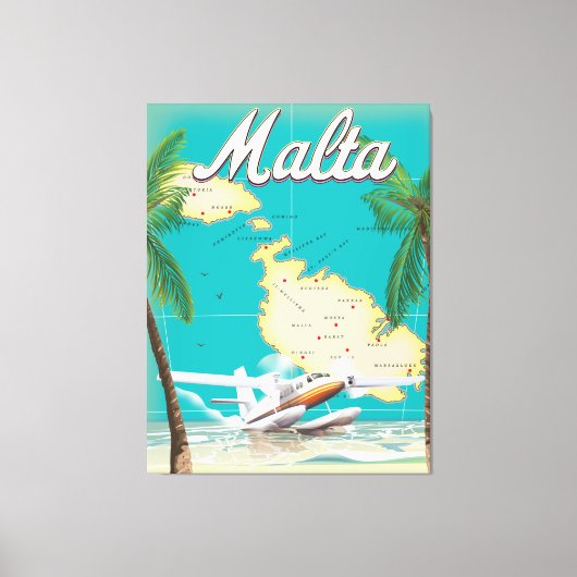Malta strand- en kaartreisposter canvas afdruk (Voorkant)