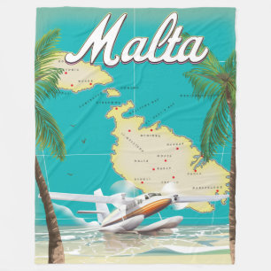 Malta strand & kaart reisposter fleece deken