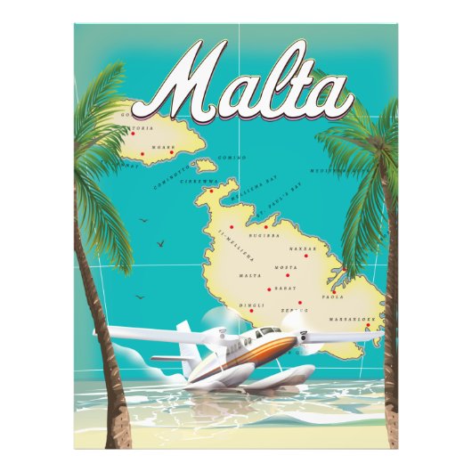 Malta strand & kaart reisposter foto afdruk (Voorkant)