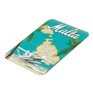 Malta strand & kaart reisposter magneet