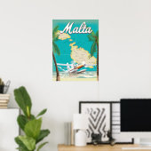 Malta strand & kaart reisposter poster (Thuiskantoor)