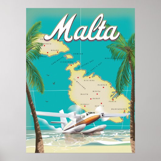 Malta strand & kaart reisposter poster (Voorkant)