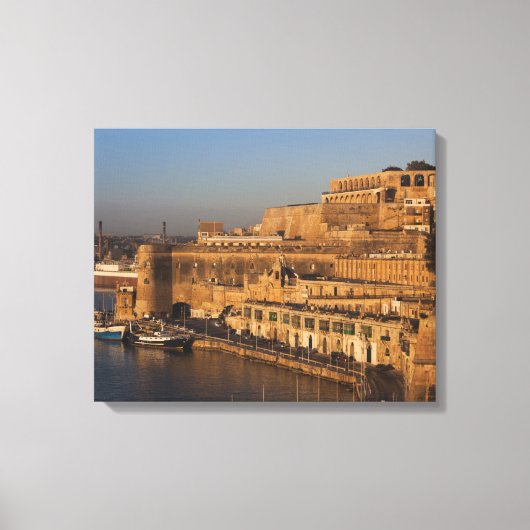 Malta, Valletta, havenzicht vanuit Lower Barrakka Canvas Afdruk (Voorkant)