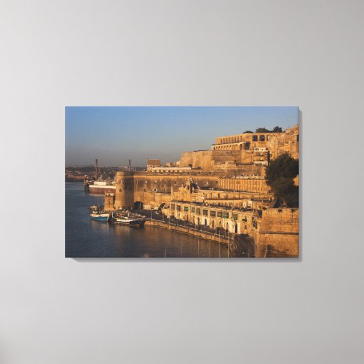 Malta, Valletta, havenzicht vanuit Lower Barrakka Canvas Afdruk (Voorkant)