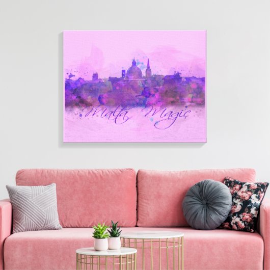 Malta Valletta Violet Coastline Waterverf Canvas Afdruk (Insitu (Woonkamer))