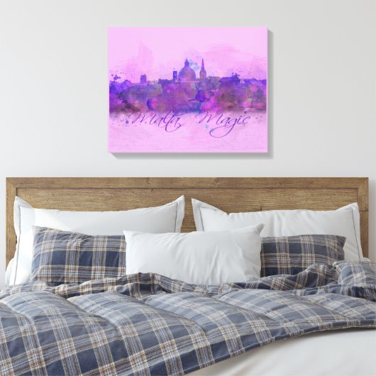 Malta Valletta Violet Coastline Waterverf Canvas Afdruk (Insitu (Slaapkamer))