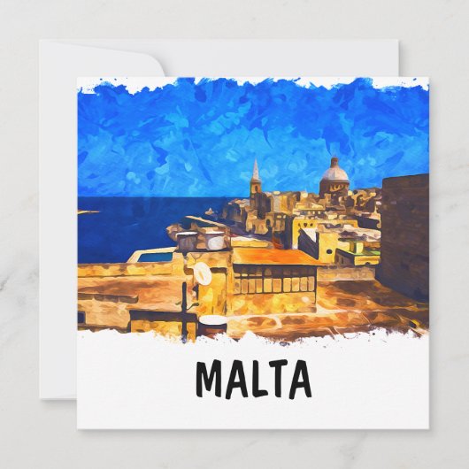Malta Valletta Waterverf Vintage Reizen (Voorkant)