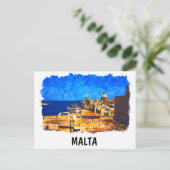 Malta Valletta Waterverf Vintage Reizen Briefkaart (Staand voorkant)
