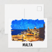 Malta Valletta Waterverf Vintage Reizen Briefkaart (Voorkant / Achterkant)