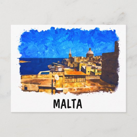 Malta Valletta Waterverf Vintage Reizen Briefkaart (Voorkant)