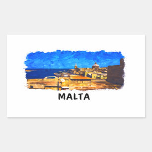 Malta Valletta Waterverf Vintage Reizen Rechthoekige Sticker
