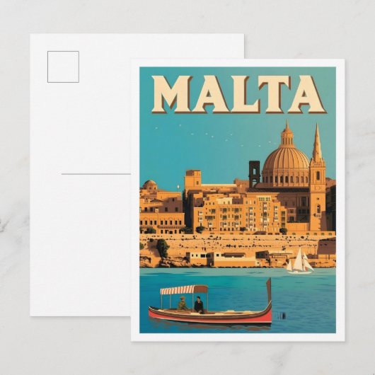 Malta Vintage Kunst Reizen Briefkaart (Voorkant / Achterkant)