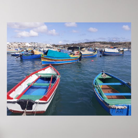 Malta Vist boten bij Marsaxlokk Harbour Poster (Voorkant)