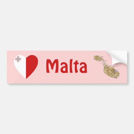 Malta Vlag Hart + Landkaart Bumpersticker (Voorkant)