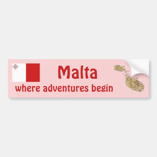 Malta Vlag + Landkaart Bumpersticker (Voorkant)