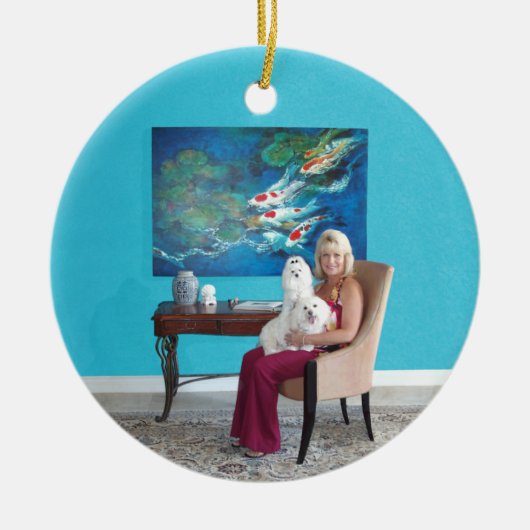 Maltees AANGEPASTE Kerstbal Keramisch Ornament (Voorkant)