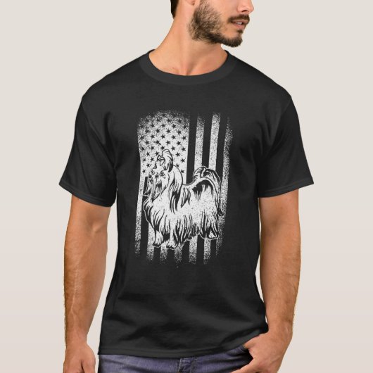 Maltees Amerikaans Vlag Hond Papa Hond Mam T-shirt (Voorkant)