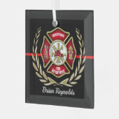 Maltees Cross Personalized Firefighter Ornament (Voorkant links)