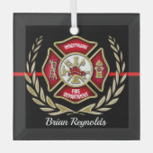 Maltees Cross Personalized Firefighter Ornament (Voorkant)