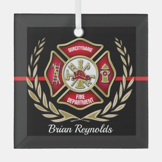 Maltees Cross Personalized Firefighter Ornament (Voorkant)