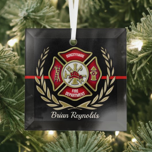 Maltees Cross Personalized Firefighter Ornament (Insitu)